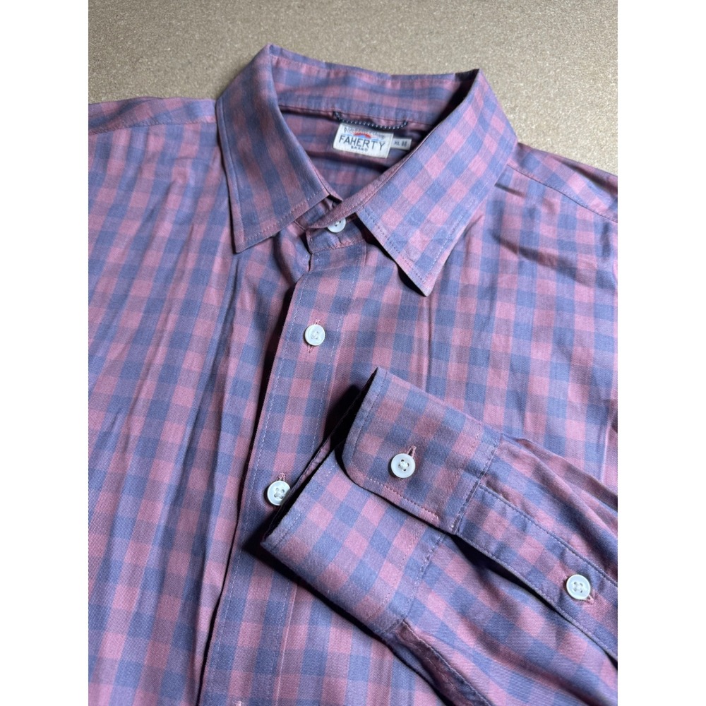 Faherty Brand Mens XL Gingham Check Long Sleeve Button Down Shirt Purple Red